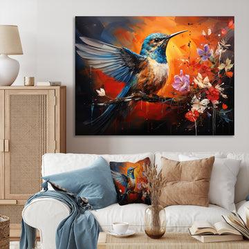 Teal Orange Hummingbird Enchanting Hum Collage - Hummingbird Bedroom Wall Art
